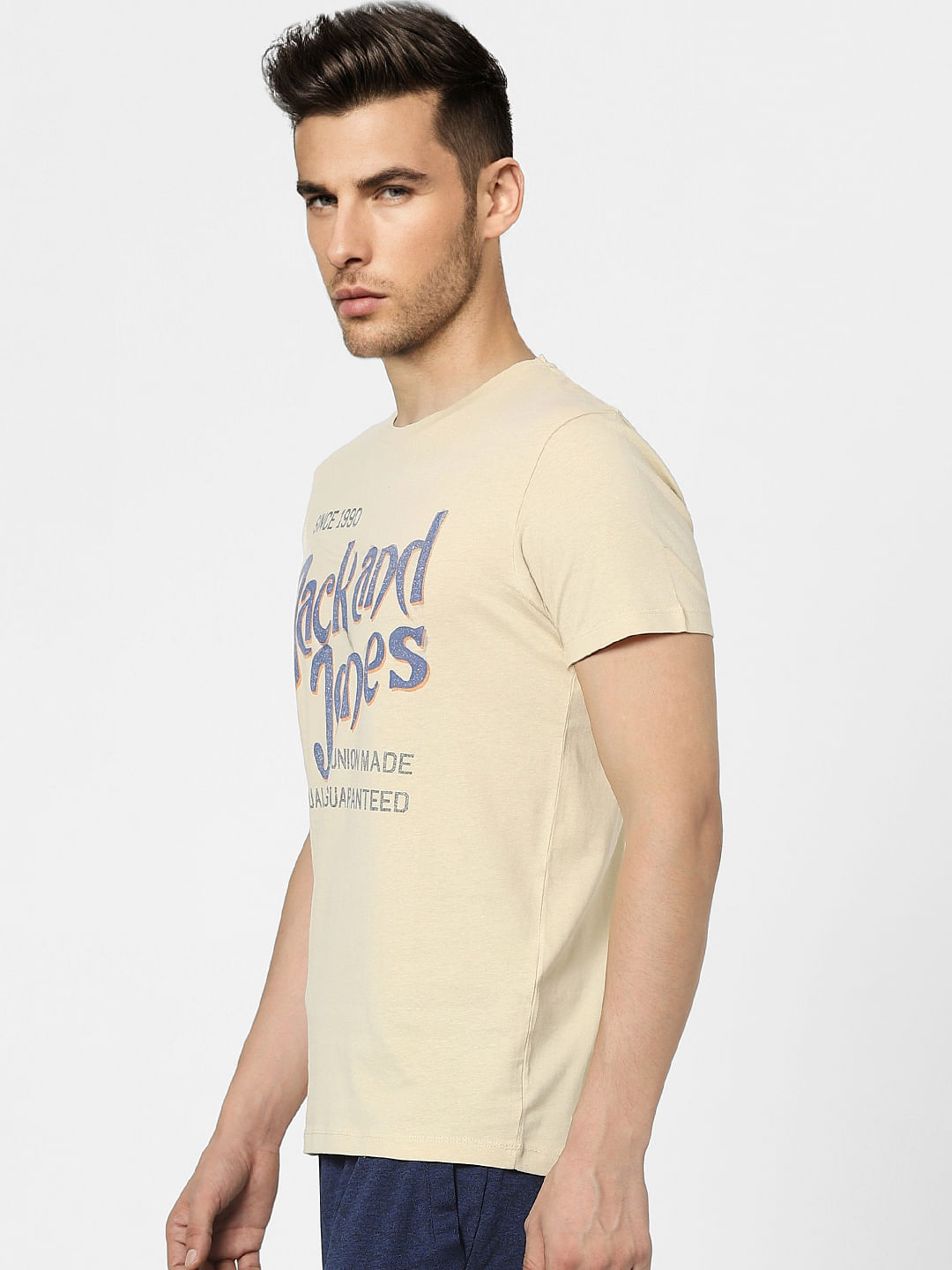Beige Graphic Print Crew Neck T-shirt