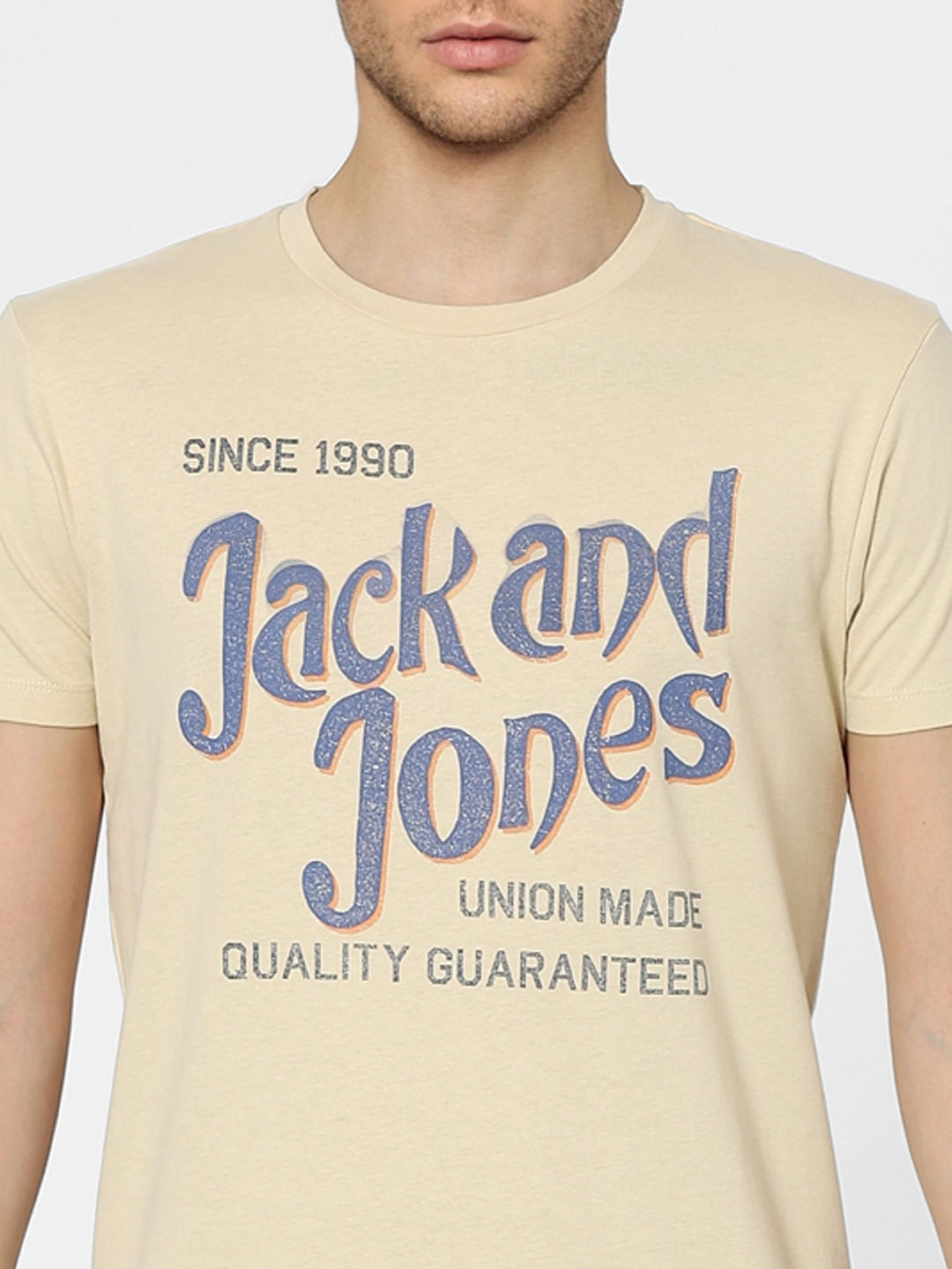 Beige Graphic Print Crew Neck T-shirt