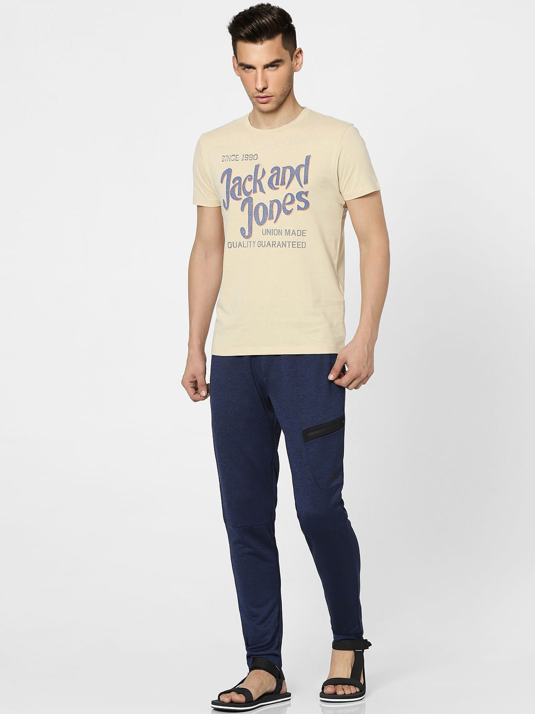 Beige Graphic Print Crew Neck T-shirt