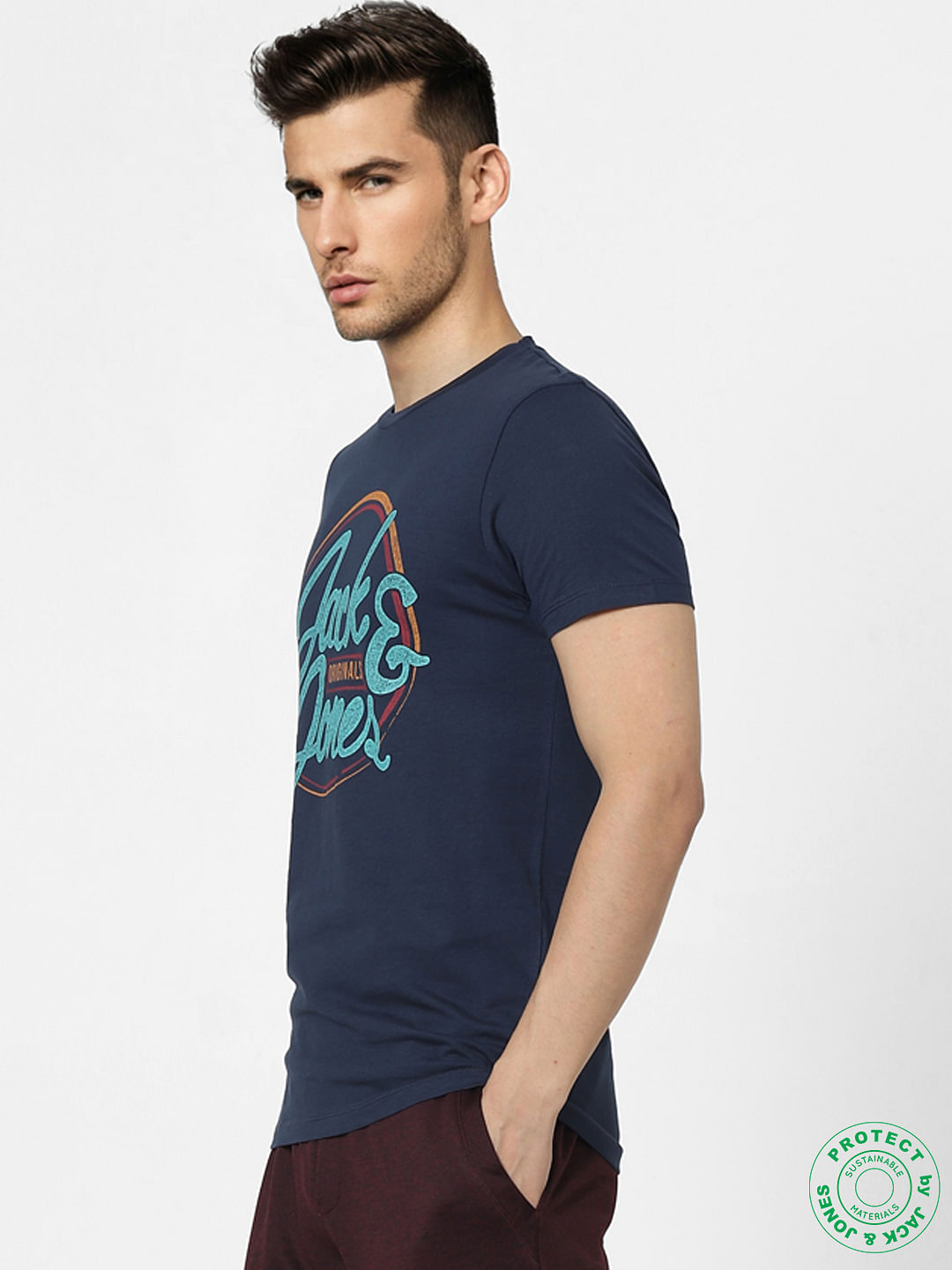 Blue Graphic Print Crew Neck T-shirt