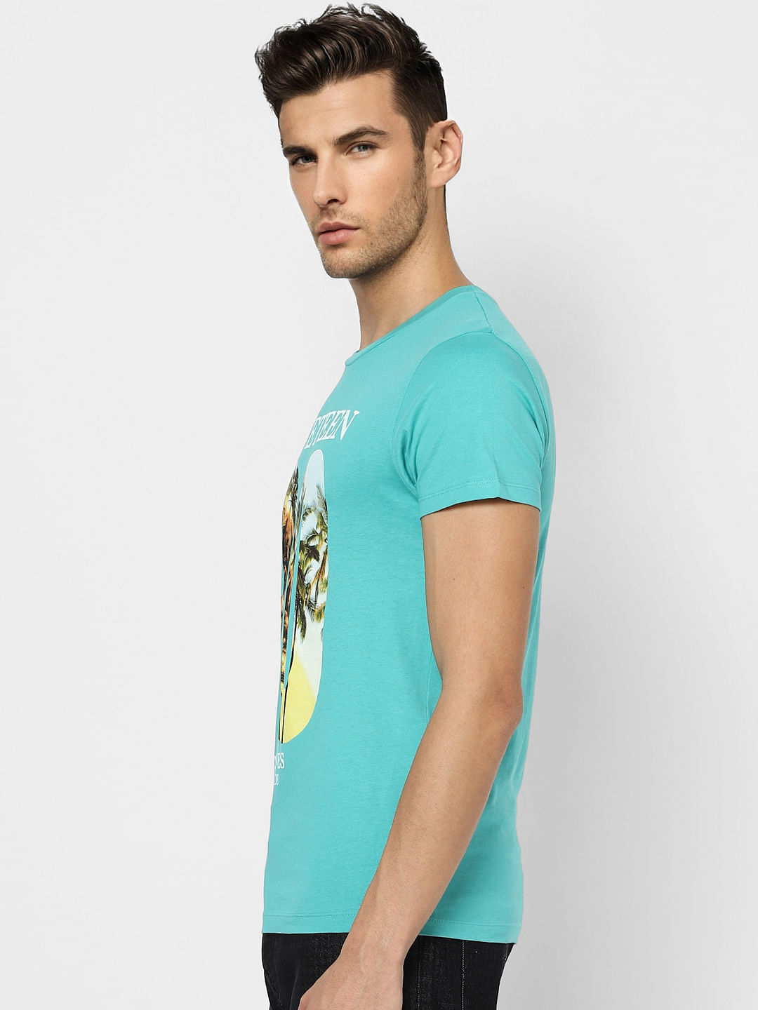 Light Blue Graphic Print Crew Neck T-shirt