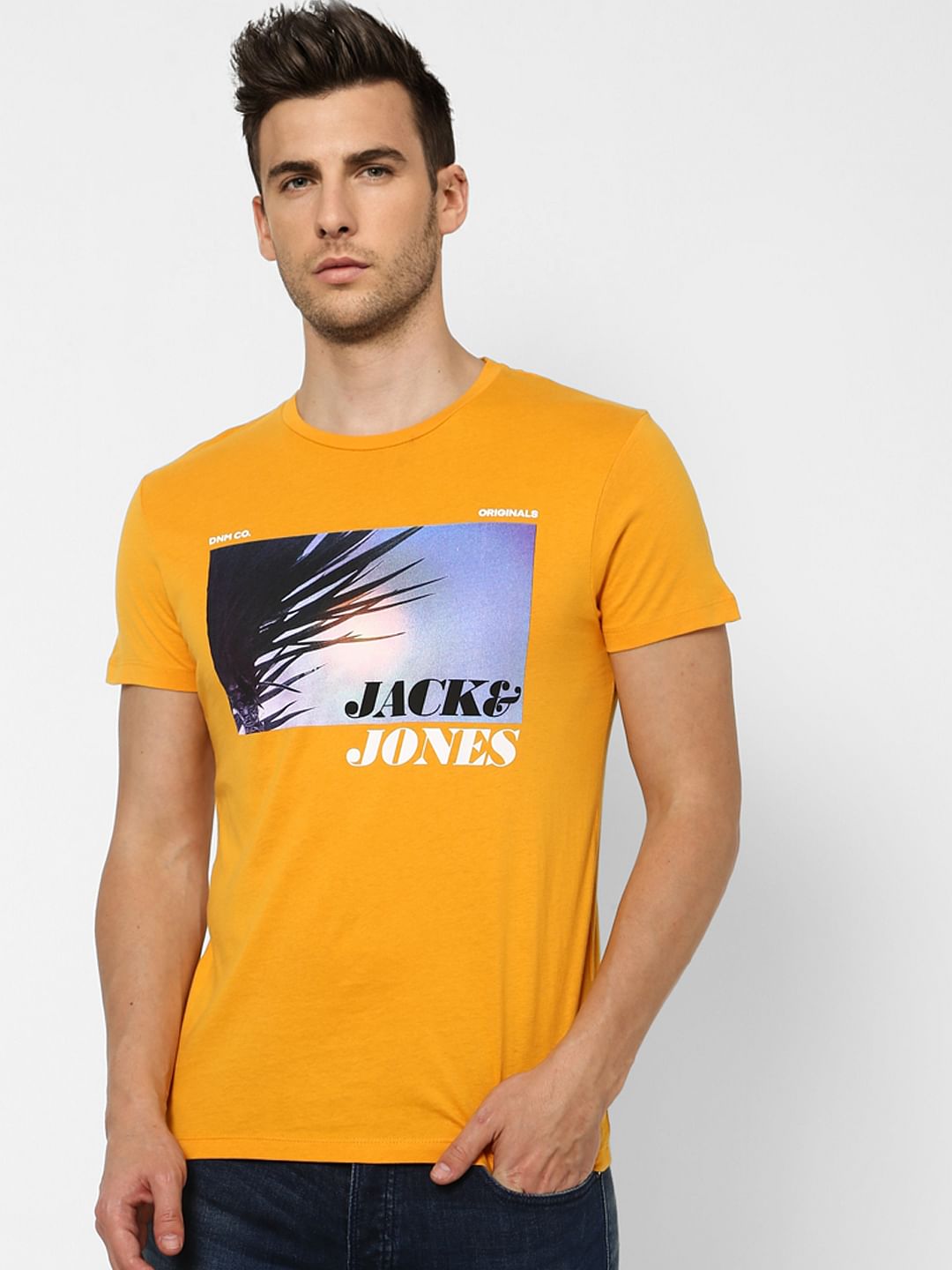 Orange Graphic Print Crew Neck T-shirt