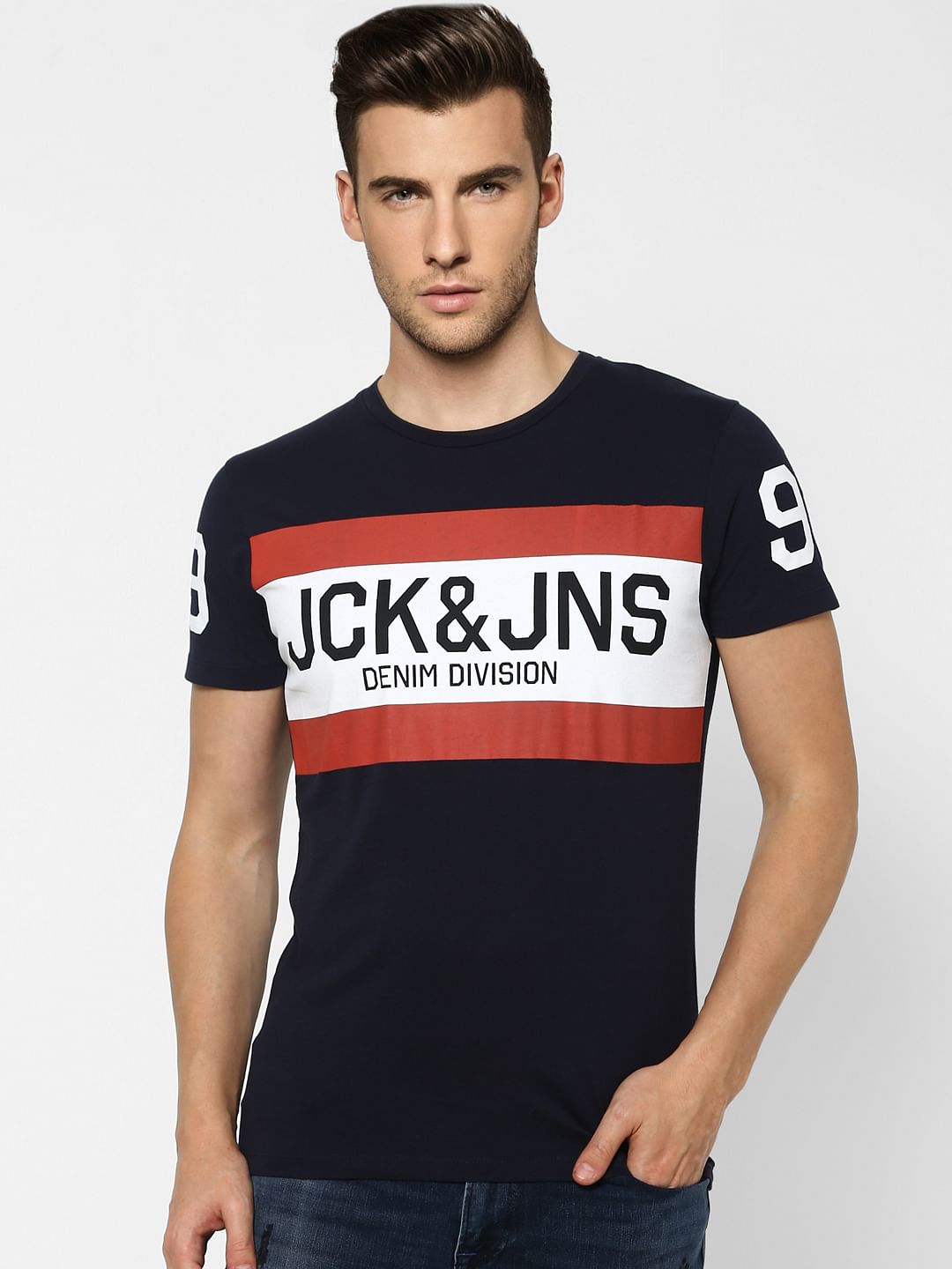 Navy Blue Graphic Print Crew Neck T-shirt