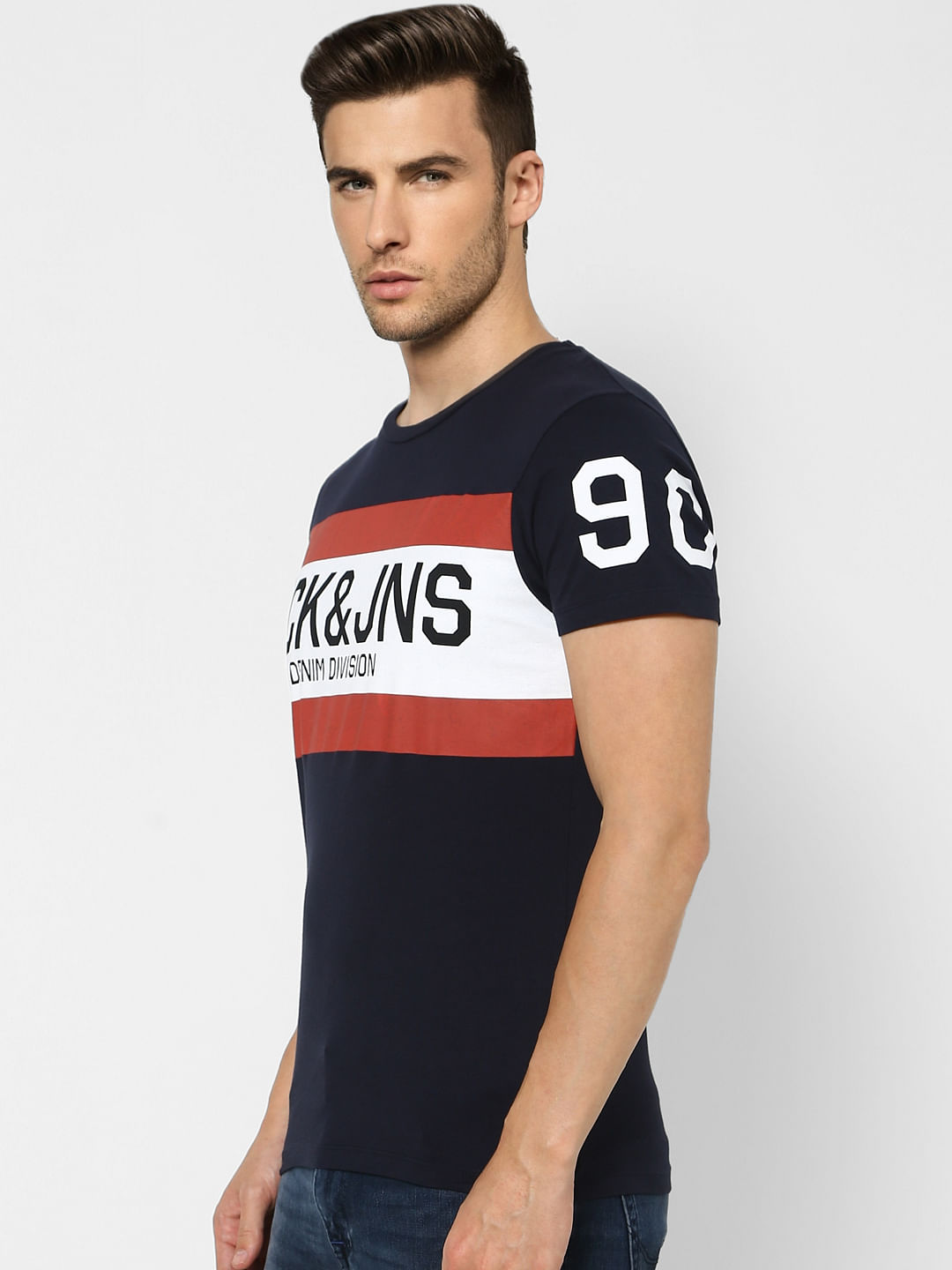Navy Blue Graphic Print Crew Neck T-shirt