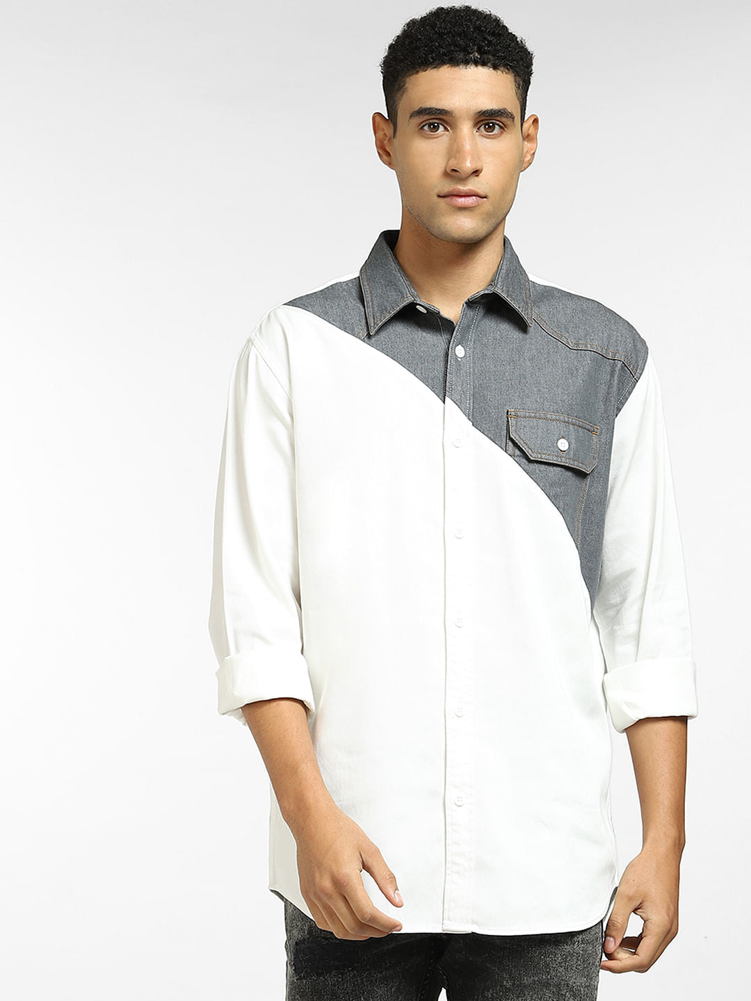 White Cut & Sew Full Sleeves Shirt