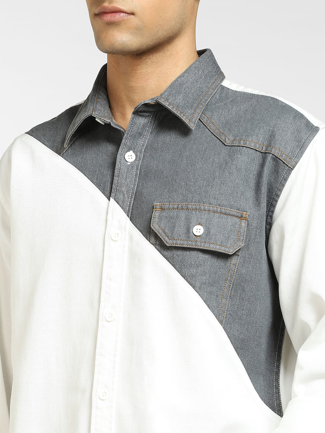 White Cut & Sew Full Sleeves Shirt