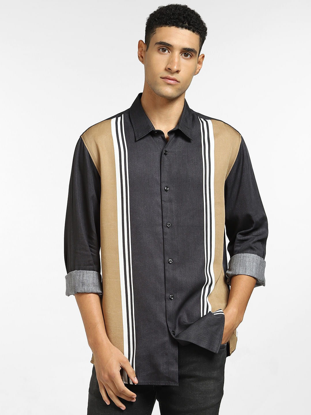 Black Striped Full Sleeves Shirt