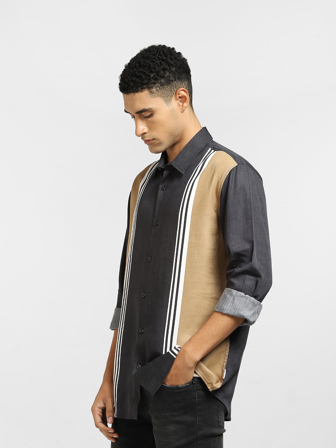 Black Striped Full Sleeves Shirt