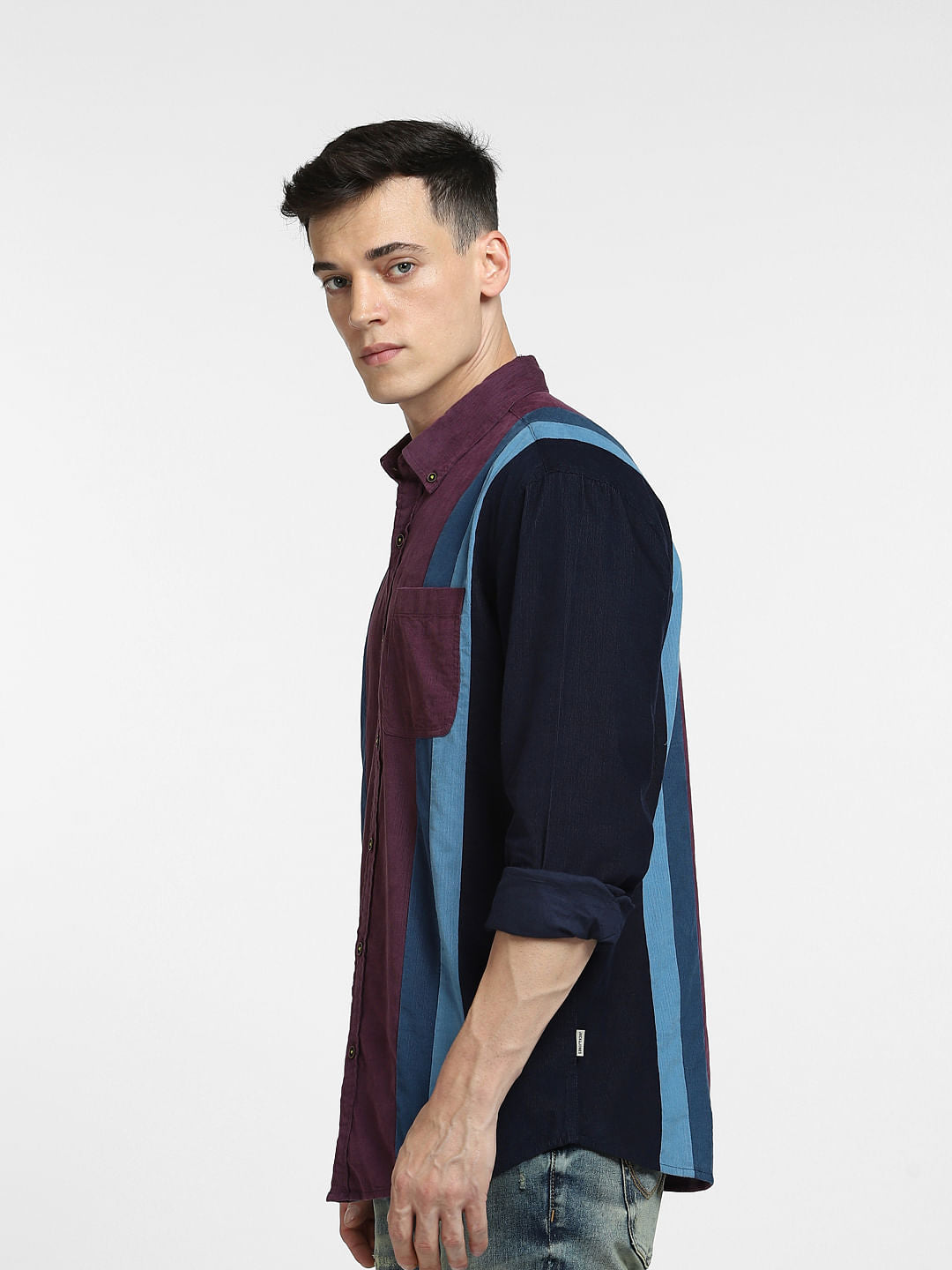 Burgundy Colourblocked Full Sleeves Shirt
