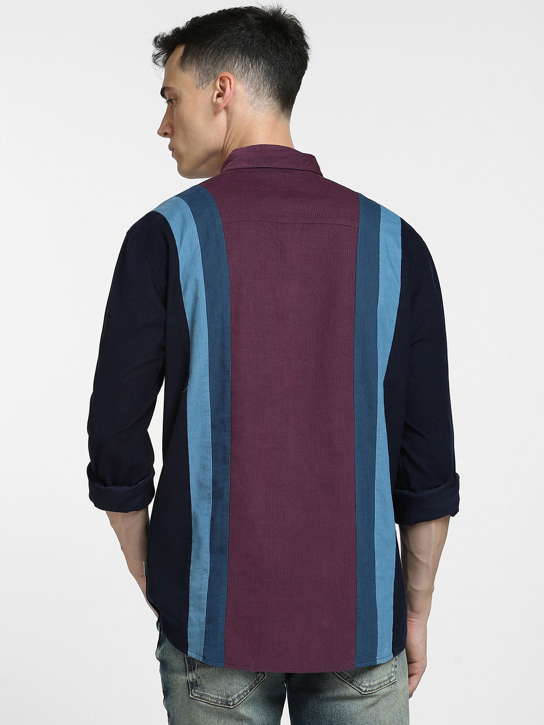 Burgundy Colourblocked Full Sleeves Shirt
