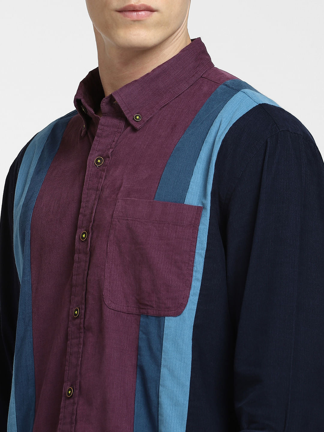 Burgundy Colourblocked Full Sleeves Shirt