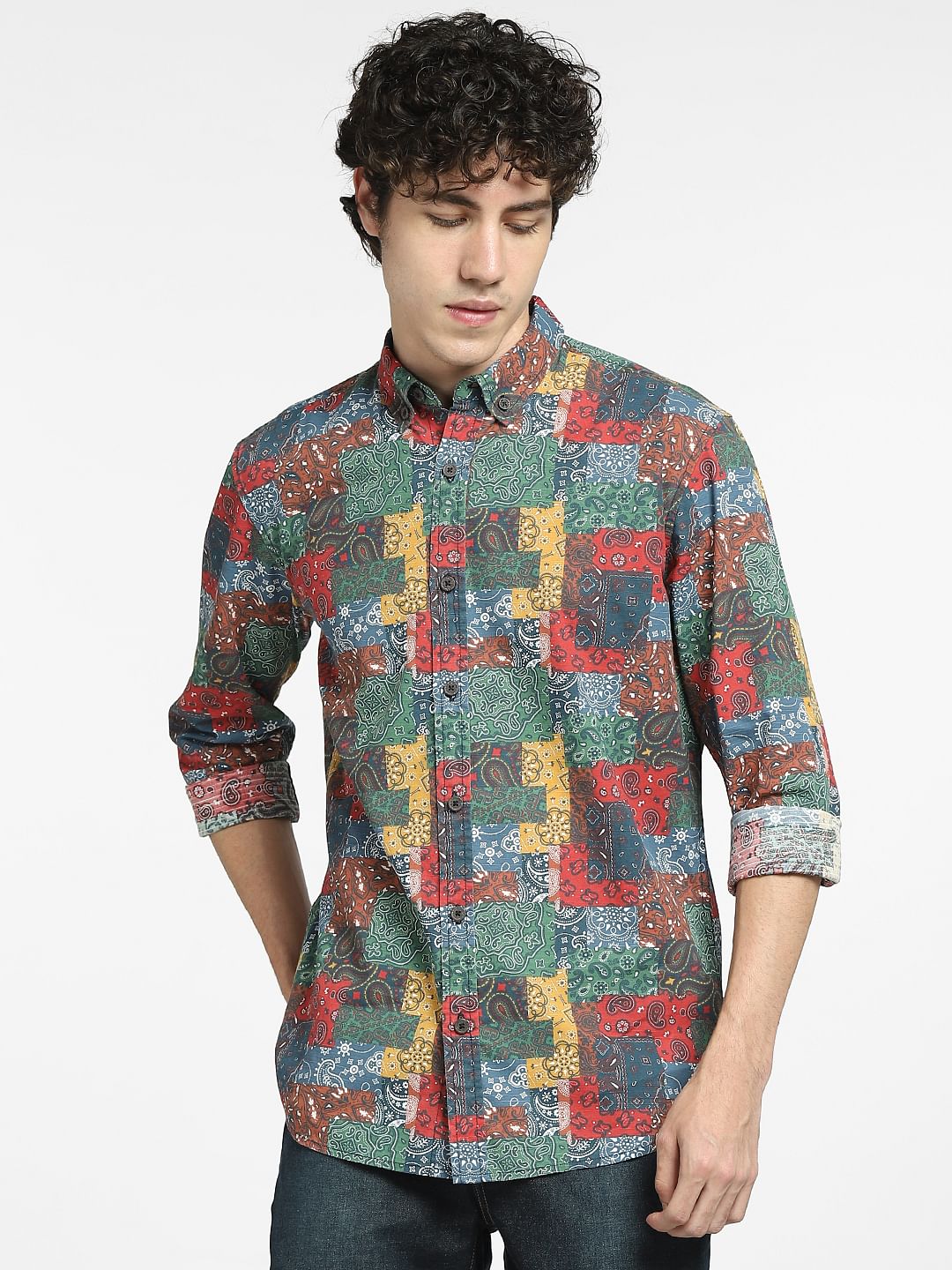 Green Printed Full Sleeves Shirt