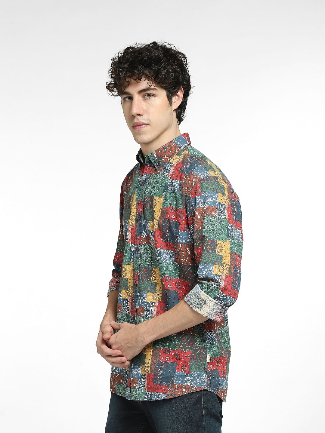 Green Printed Full Sleeves Shirt