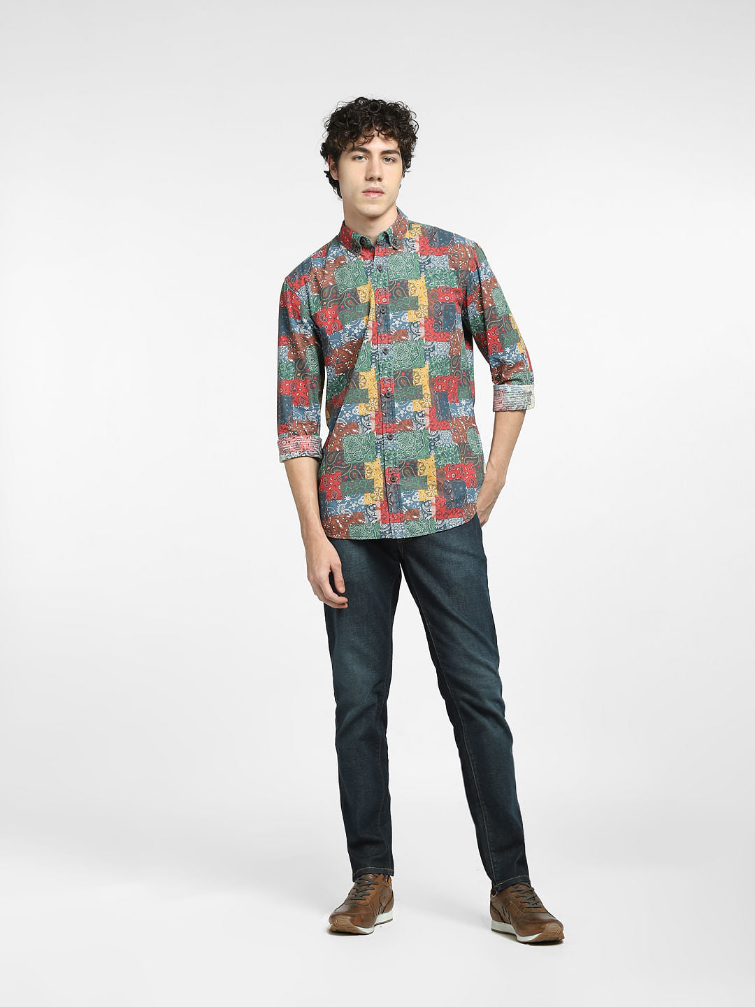 Green Printed Full Sleeves Shirt