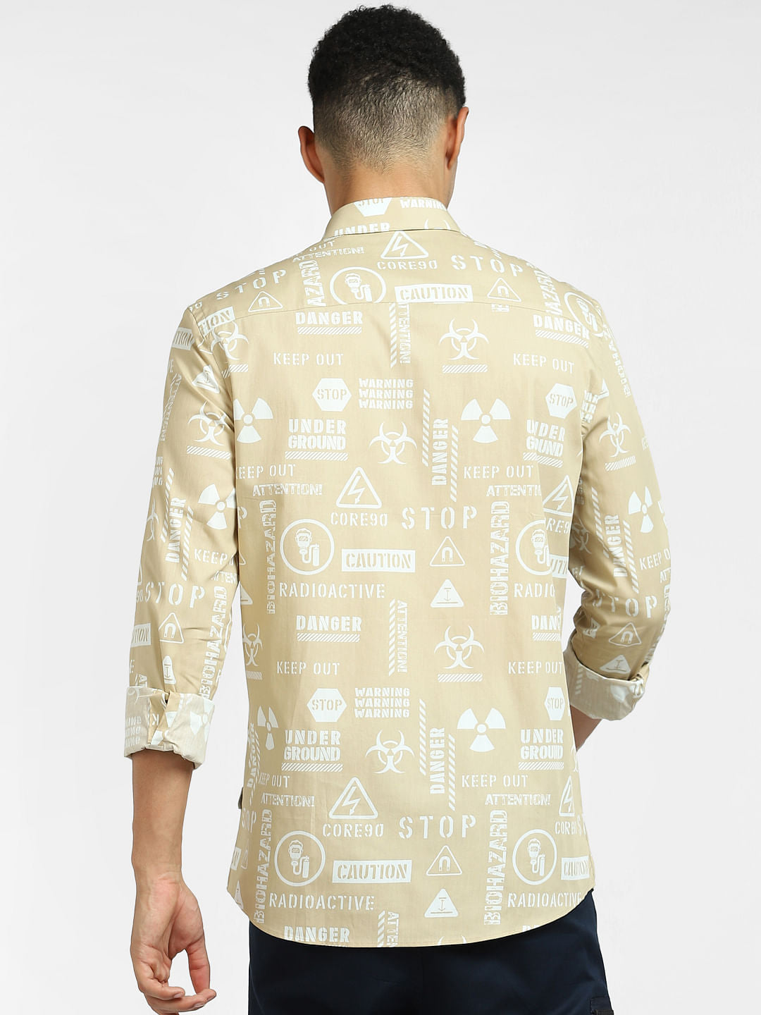 Beige Typographic Print Full Sleeves Shirt