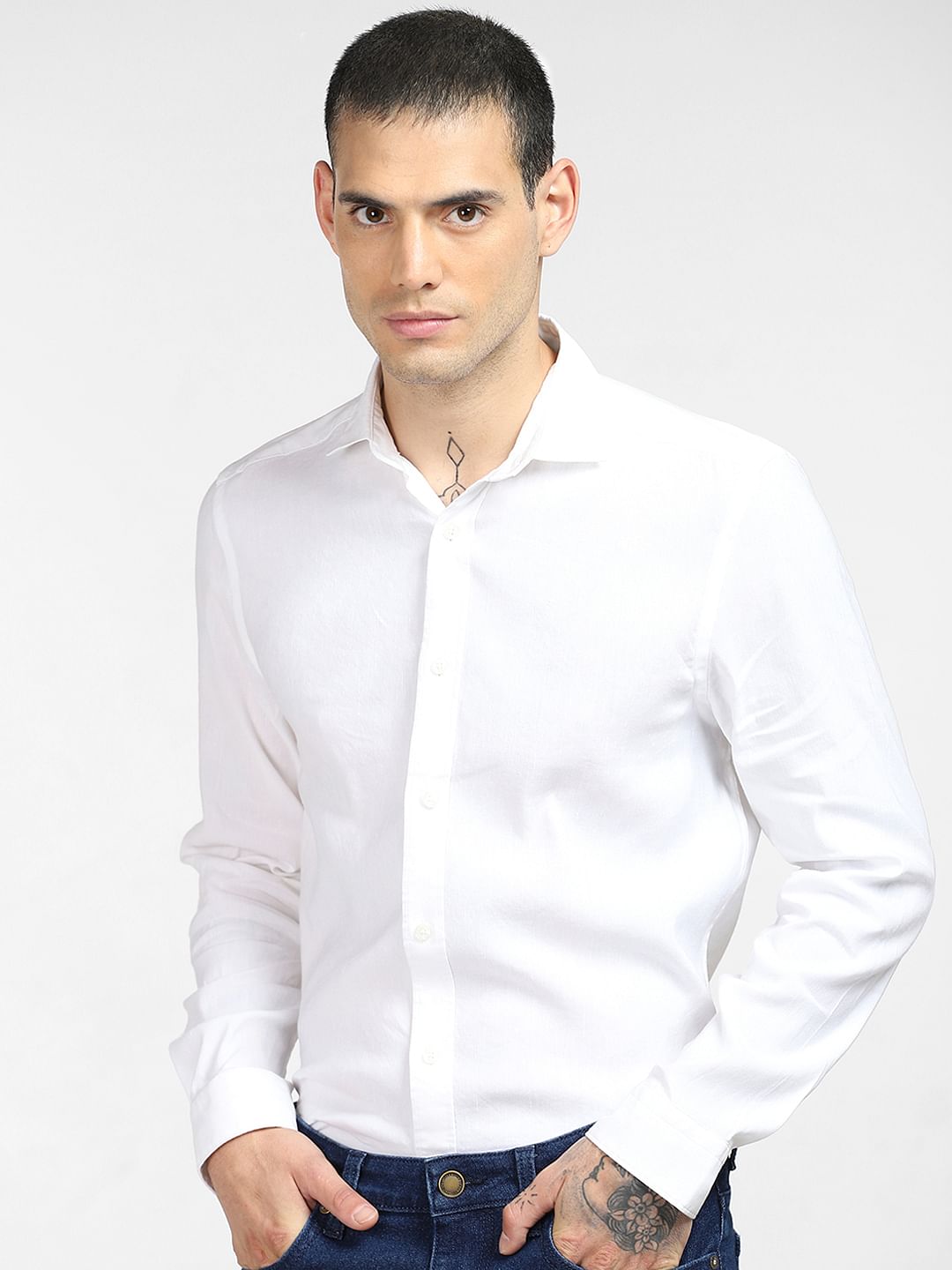 White Linen Full Sleeves Shirt