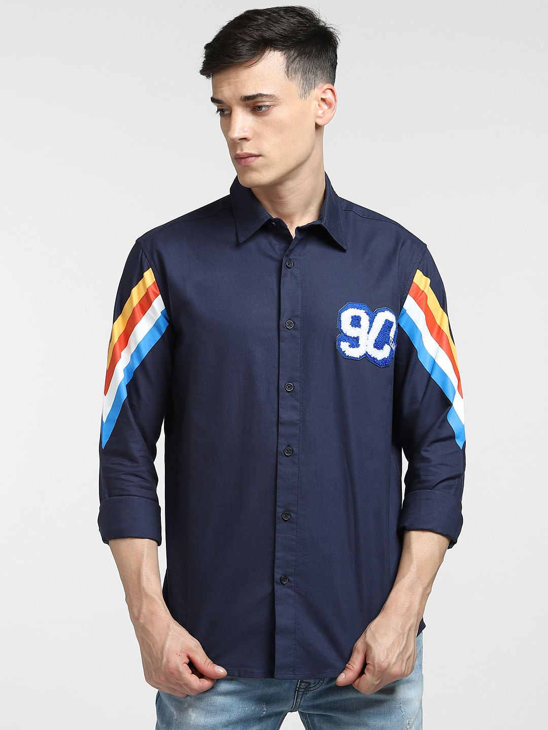 Navy Blue Printed Full Sleeves Shirt