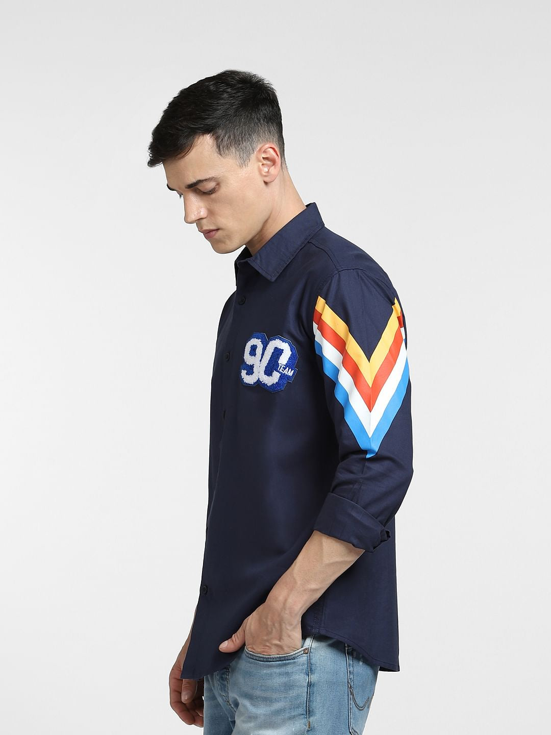 Navy Blue Printed Full Sleeves Shirt