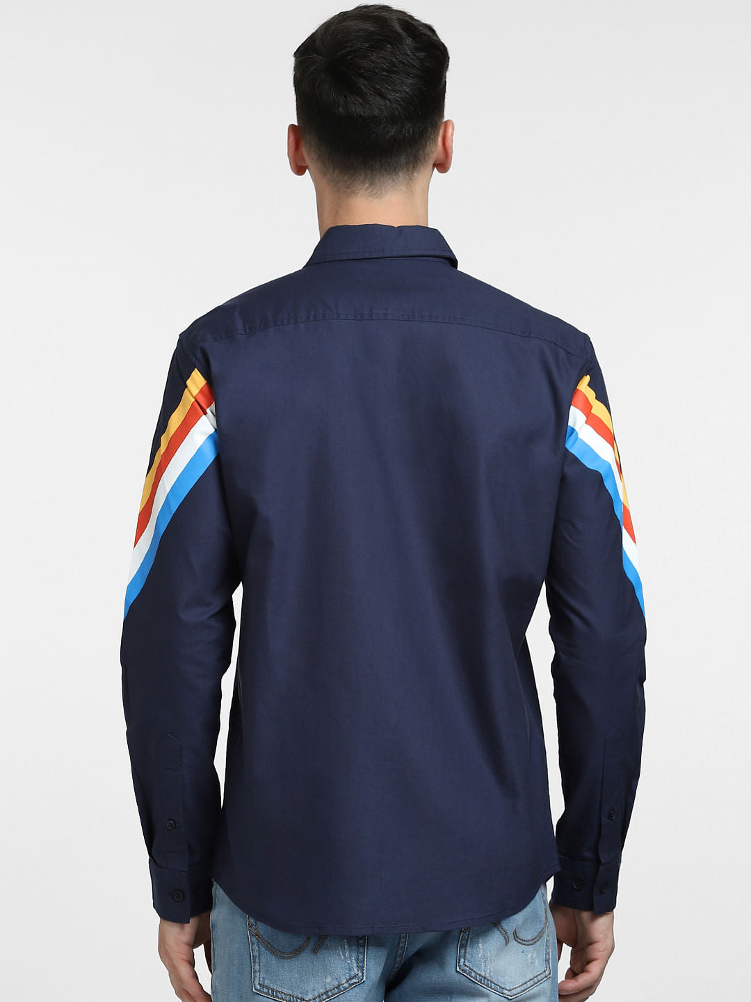 Navy Blue Printed Full Sleeves Shirt