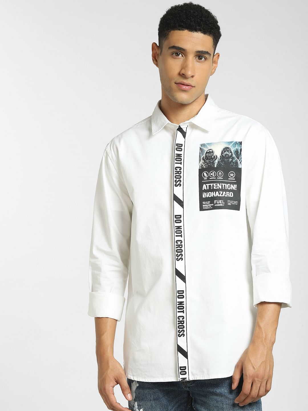 White Graphic Print Full Sleeves Shirt