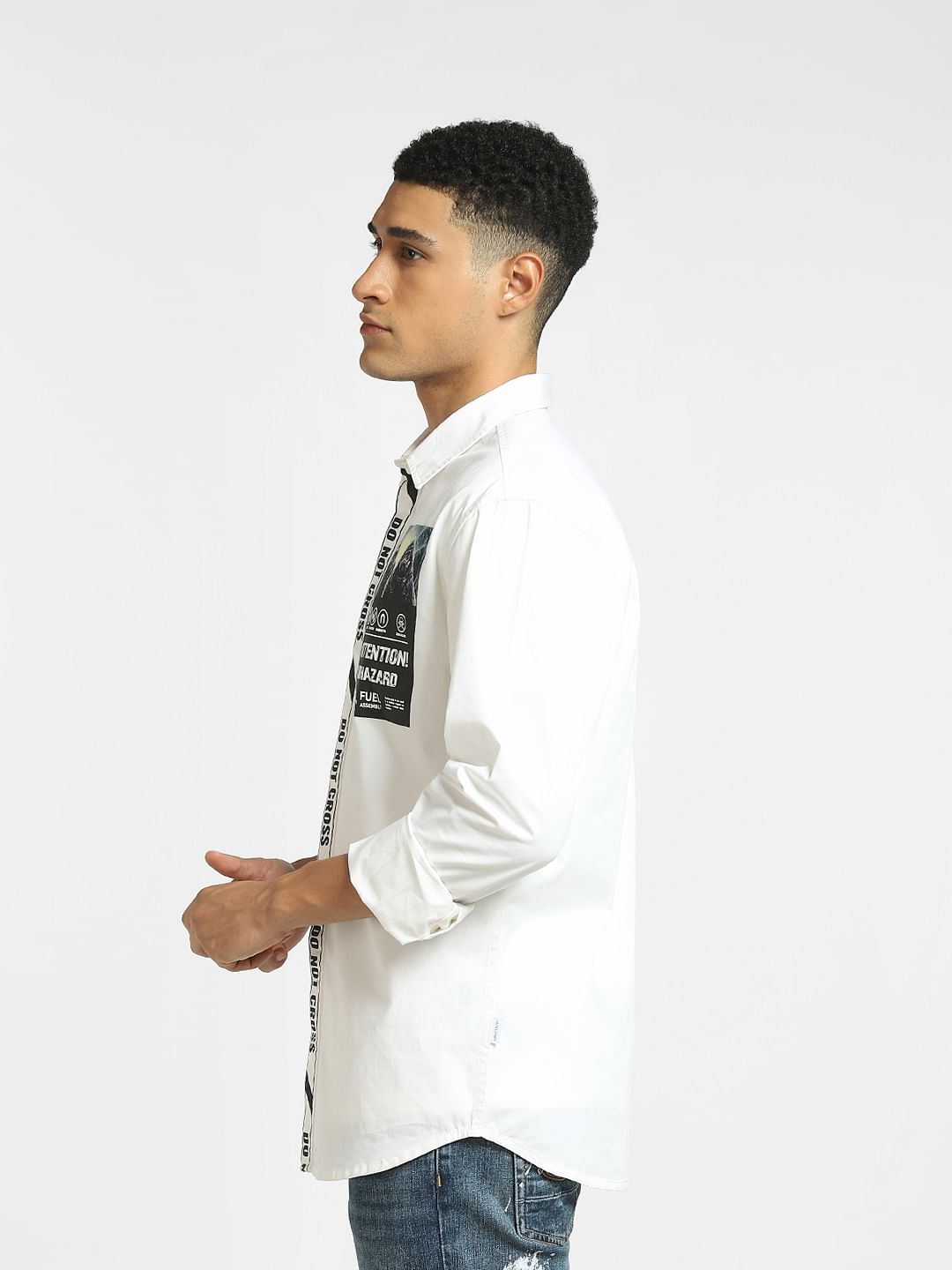 White Graphic Print Full Sleeves Shirt