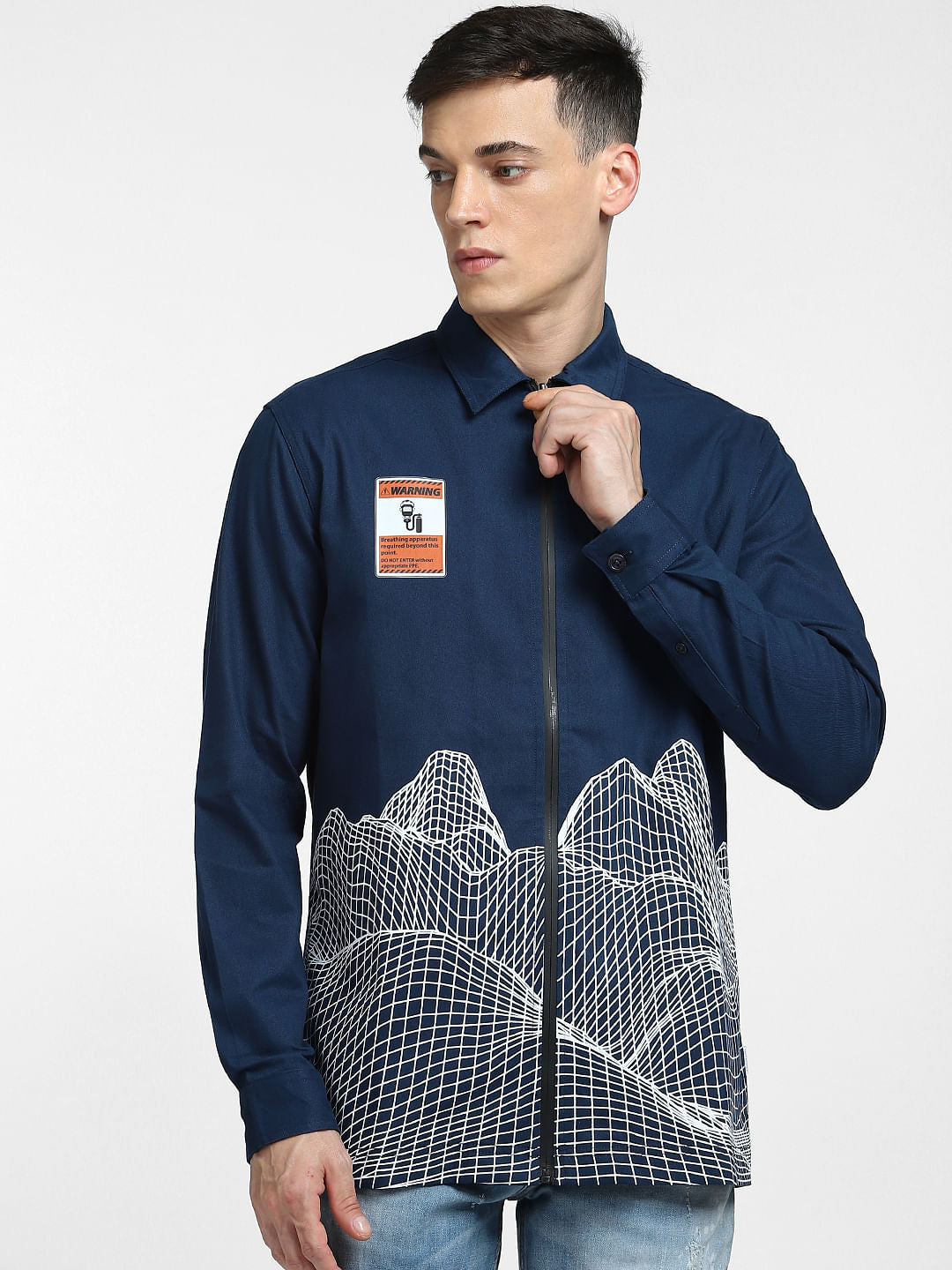 Blue Digital Wave Print Shirt