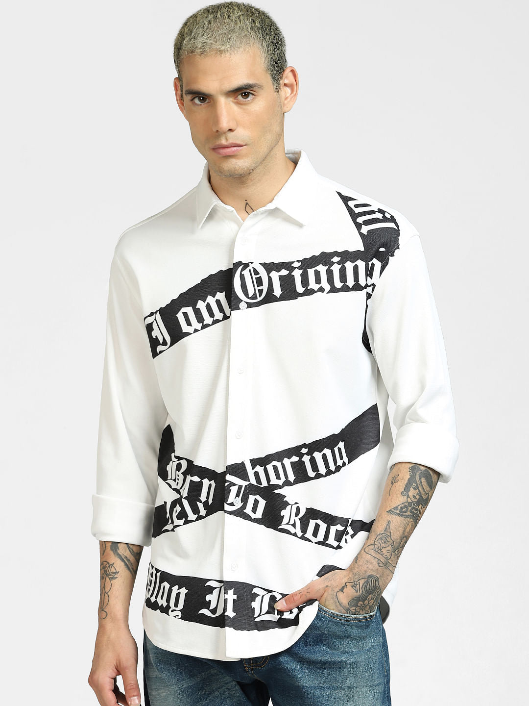 White Tape Detail Full Sleeves Shirt
