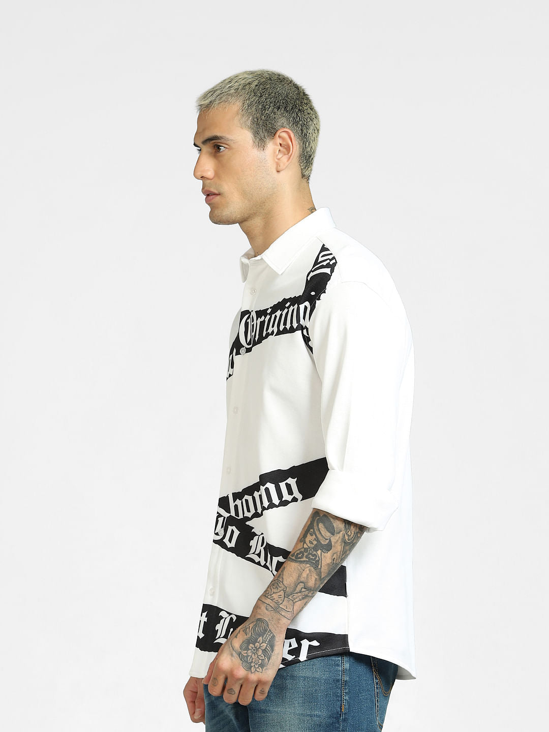 White Tape Detail Full Sleeves Shirt