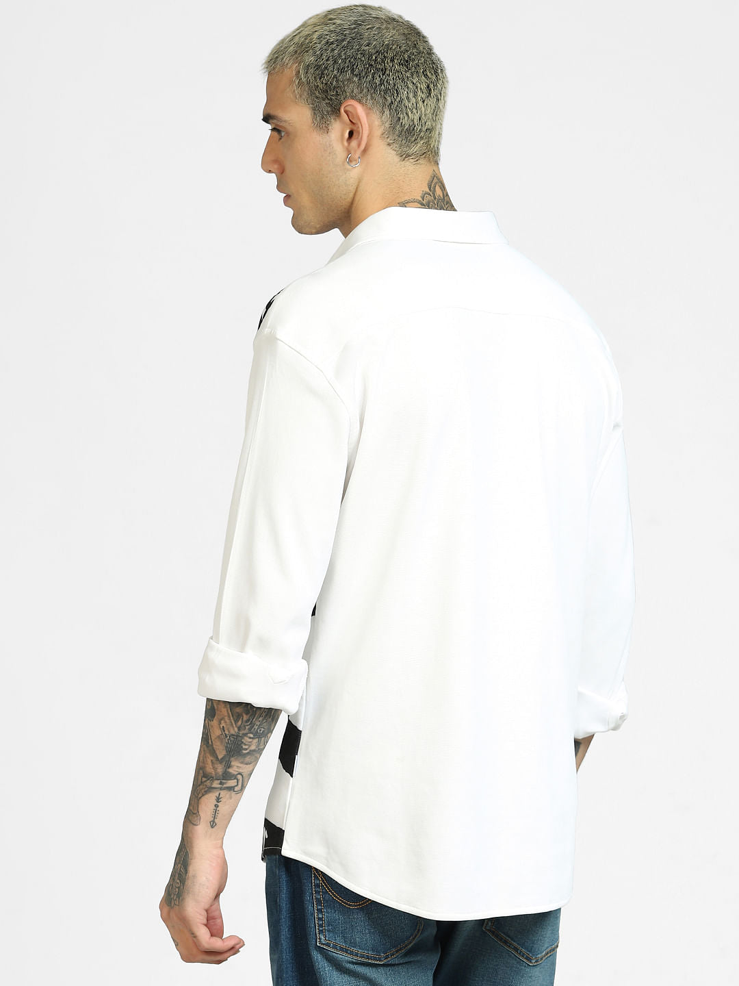 White Tape Detail Full Sleeves Shirt