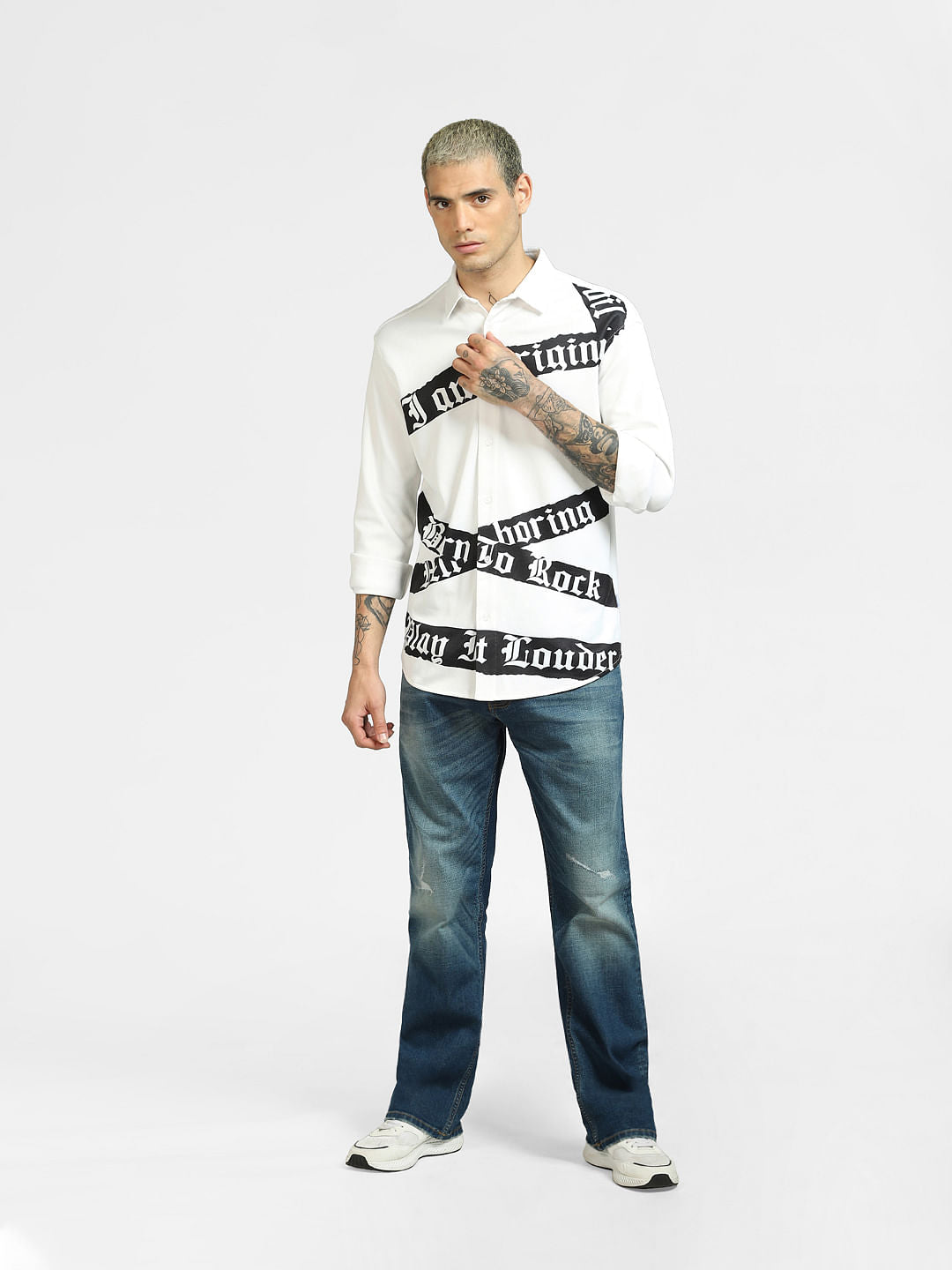White Tape Detail Full Sleeves Shirt