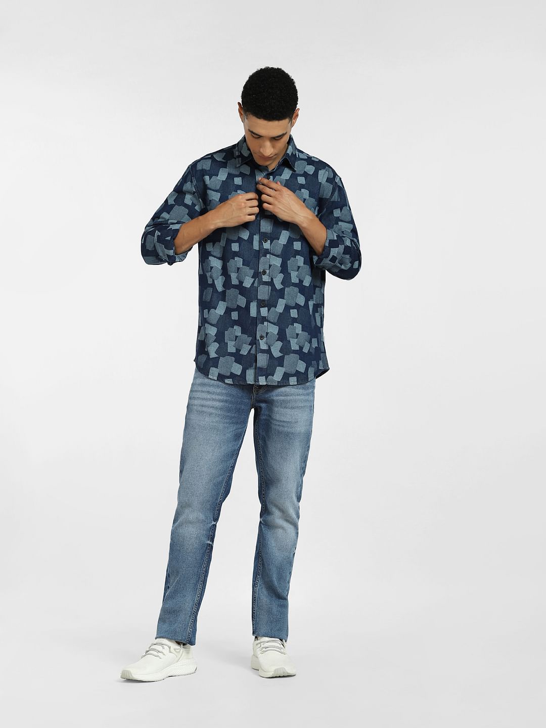 Blue Cube Print Full Sleeves Shirt
