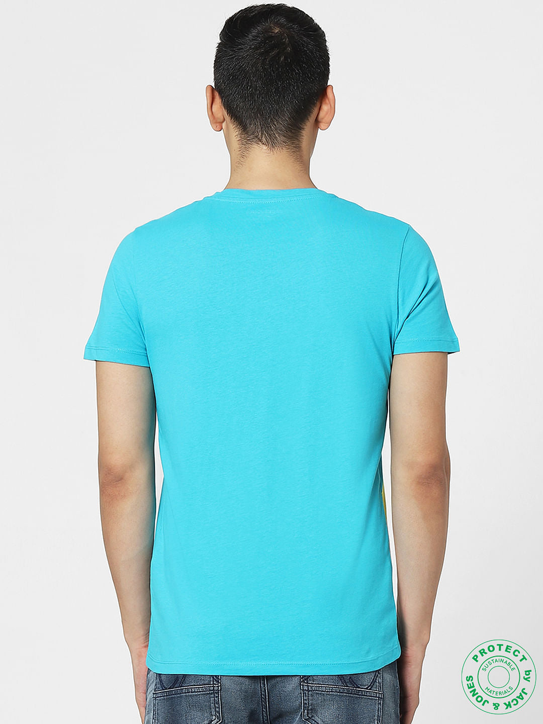 Blue Colourblocked Crew Neck T-shirt