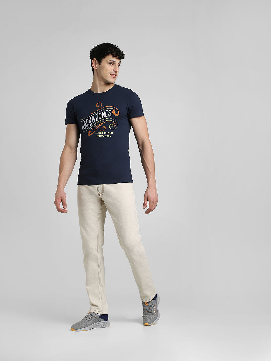 Navy Blue Logo Print Crew Neck T-shirt