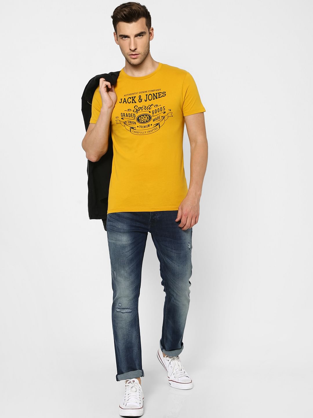 Mustard Yellow Graphic Print Crew Neck T-shirt