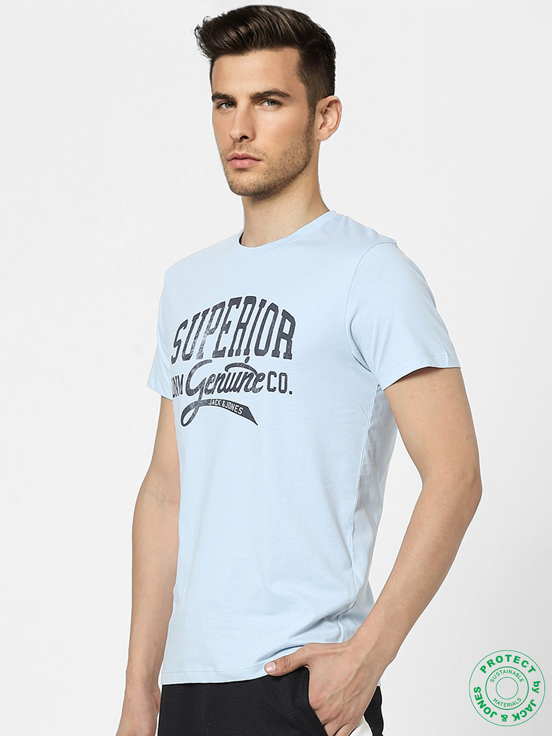 Light Blue Graphic Print Crew Neck T-shirt