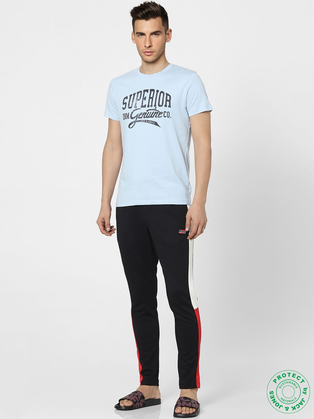 Light Blue Graphic Print Crew Neck T-shirt