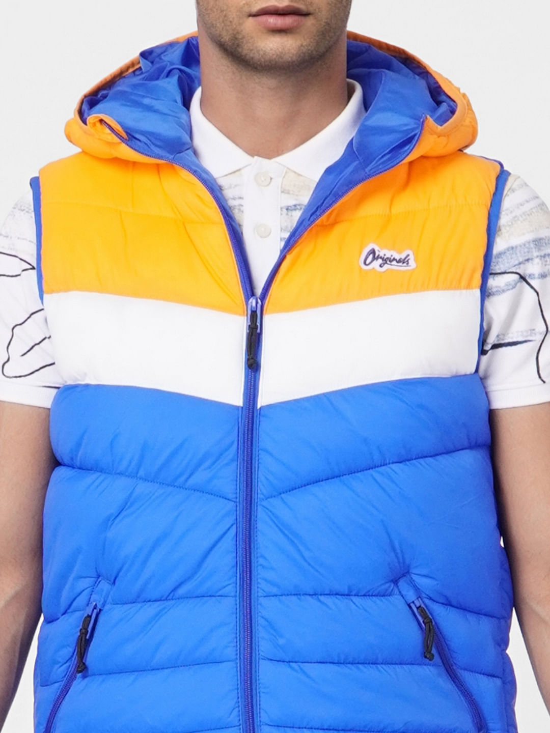 Blue Colourblocked Puffer Vest Jacket