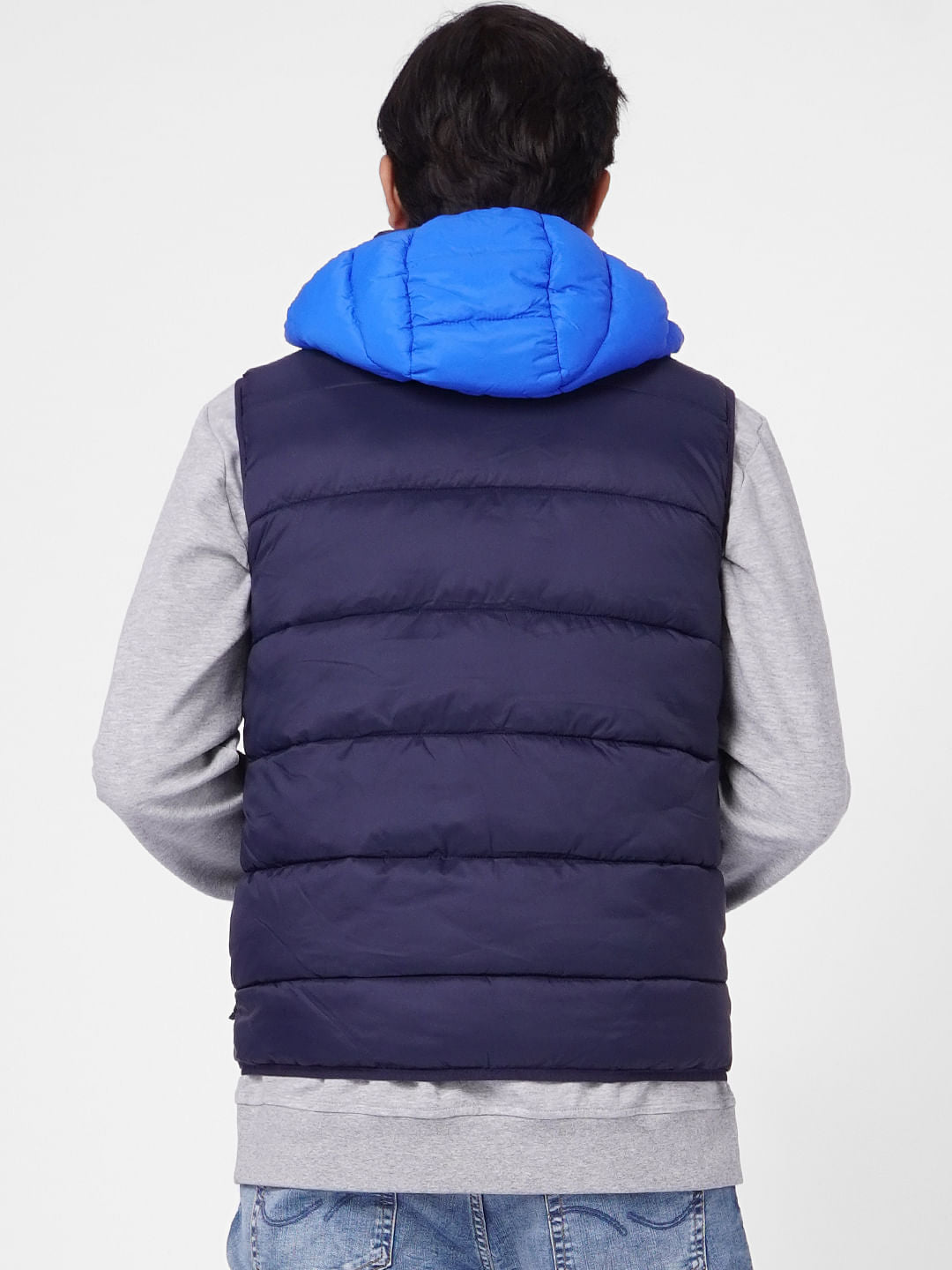 Navy Blue Colourblocked Puffer Vest Jacket