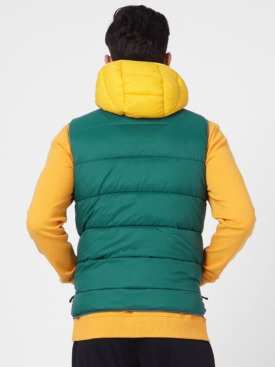 Green Colourblocked Puffer Vest Jacket