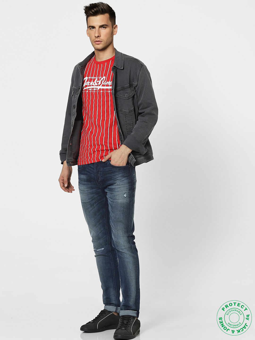 Red Striped Crew Neck T-shirt
