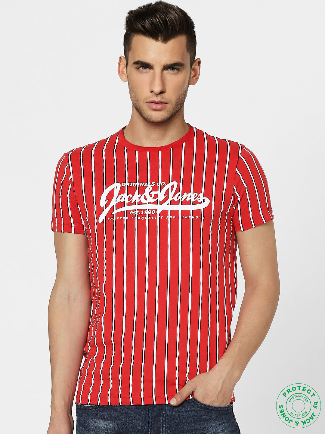 Red Striped Crew Neck T-shirt