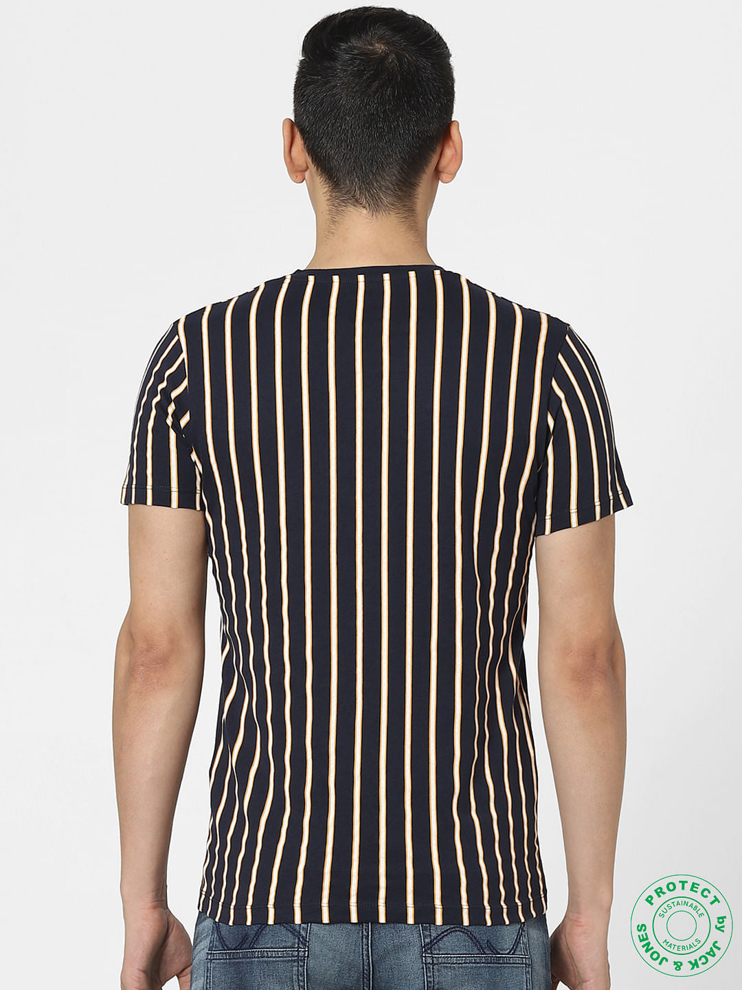 Navy Blue Striped Crew Neck T-shirt