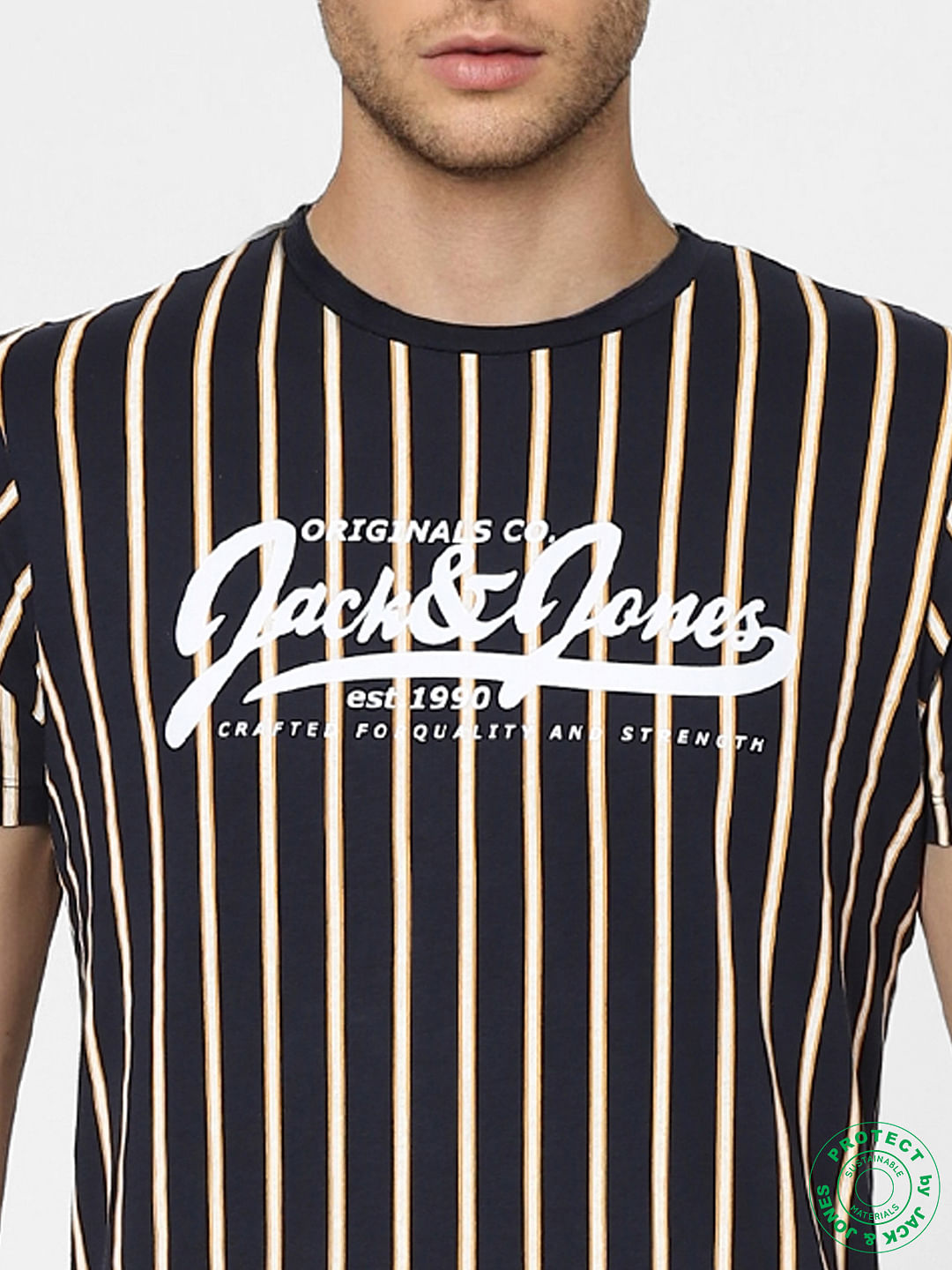 Navy Blue Striped Crew Neck T-shirt