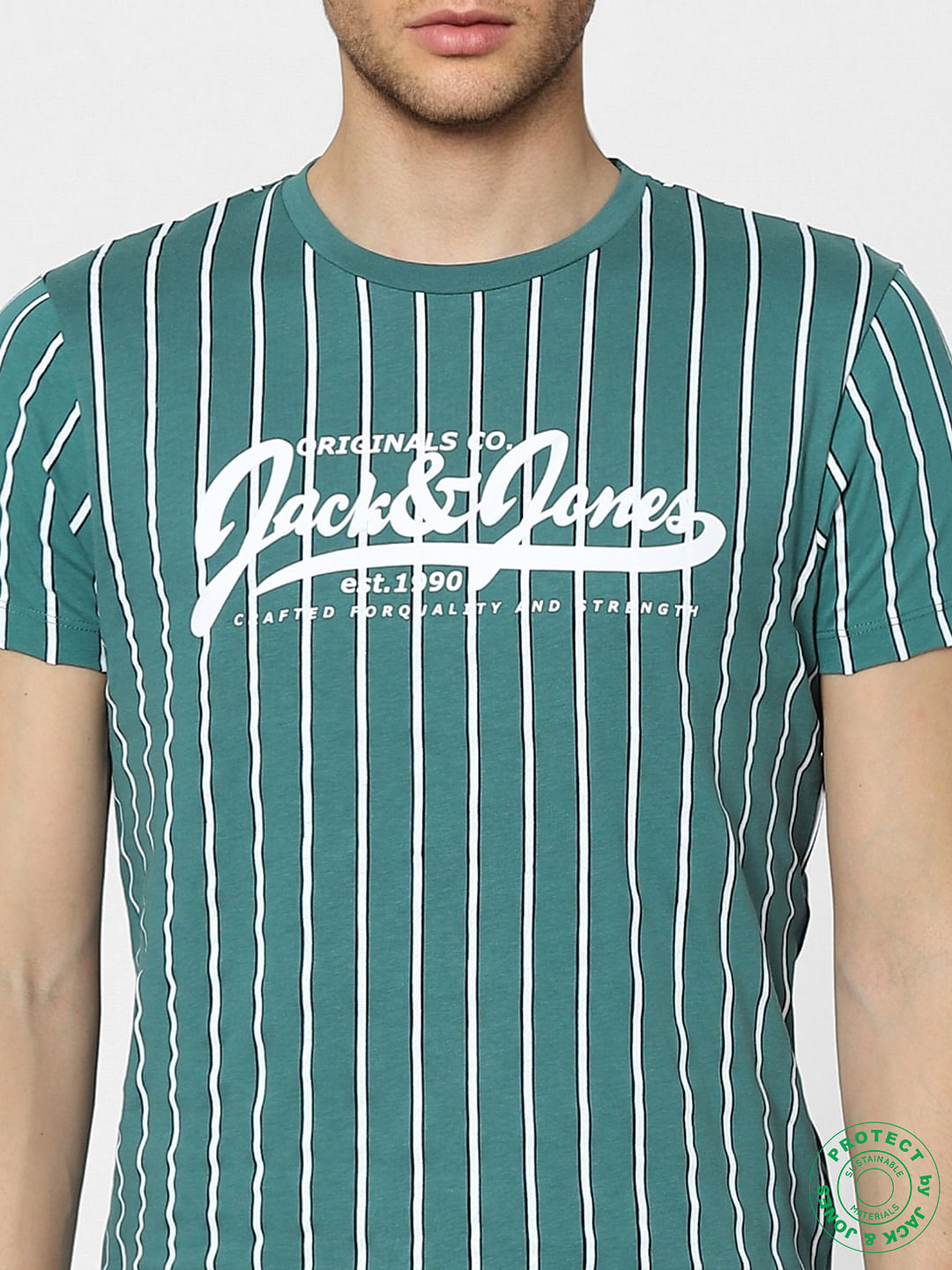 Green Striped Crew Neck T-shirt