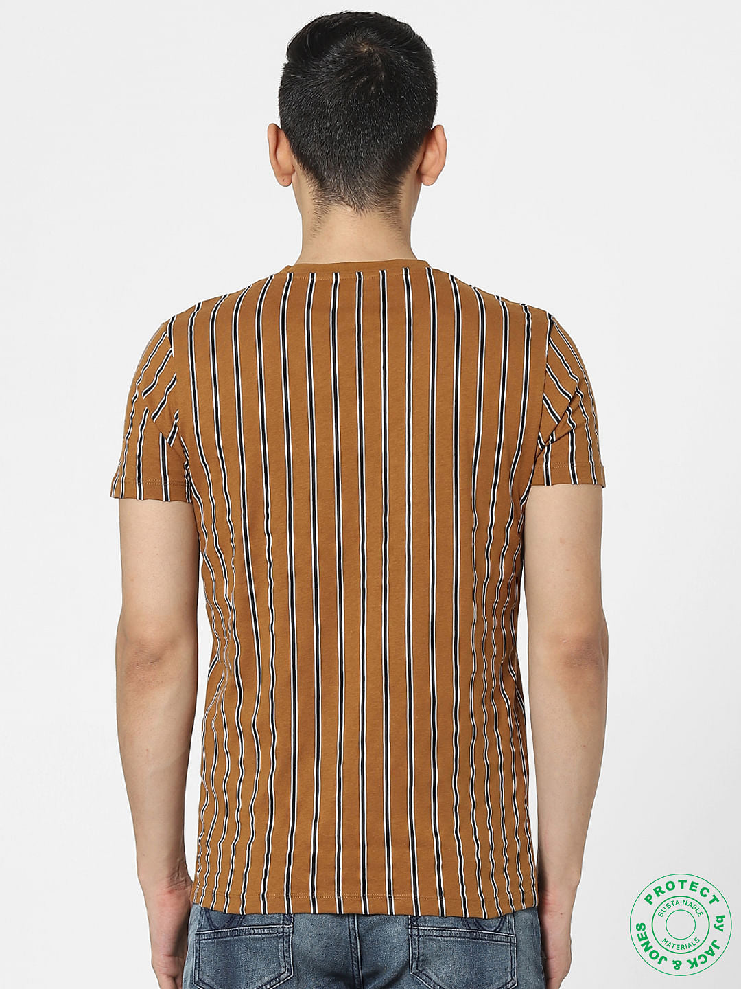 Brown Striped Crew Neck T-shirt