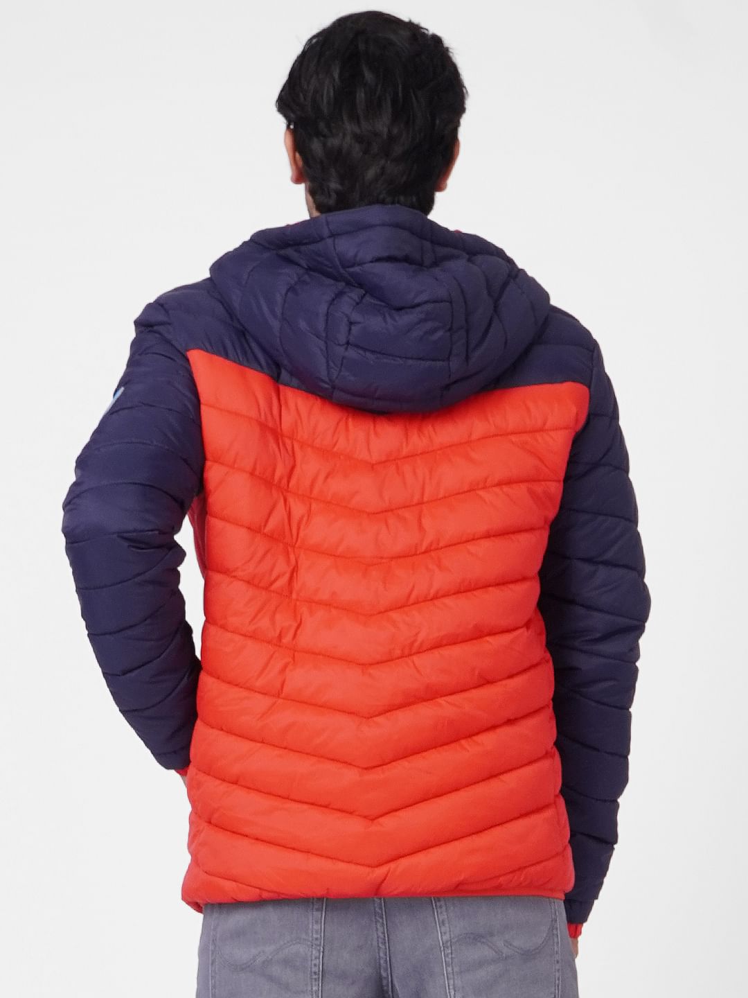 Red Colourblocked Puffer Jacket