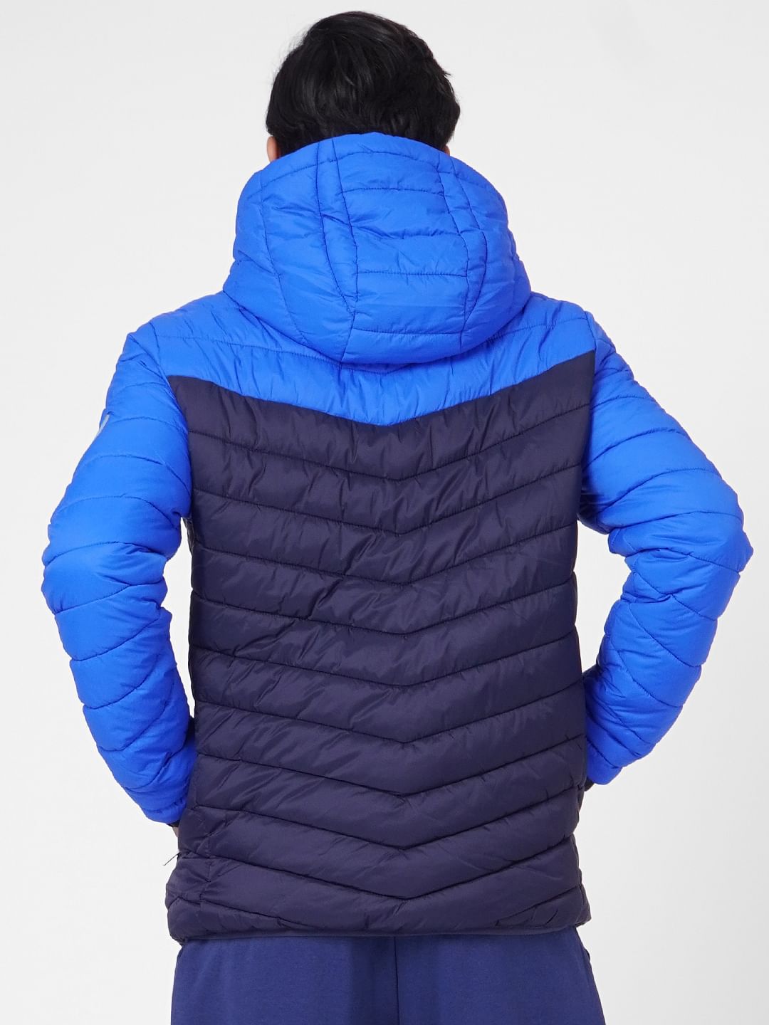 Blue Colourblocked Puffer Jacket