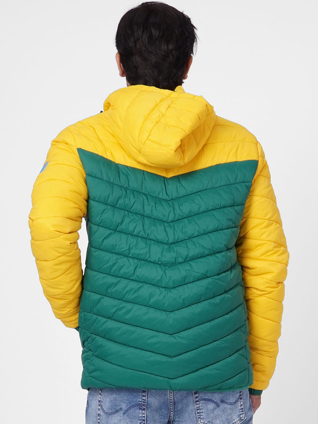 Green Colourblocked Puffer Jacket