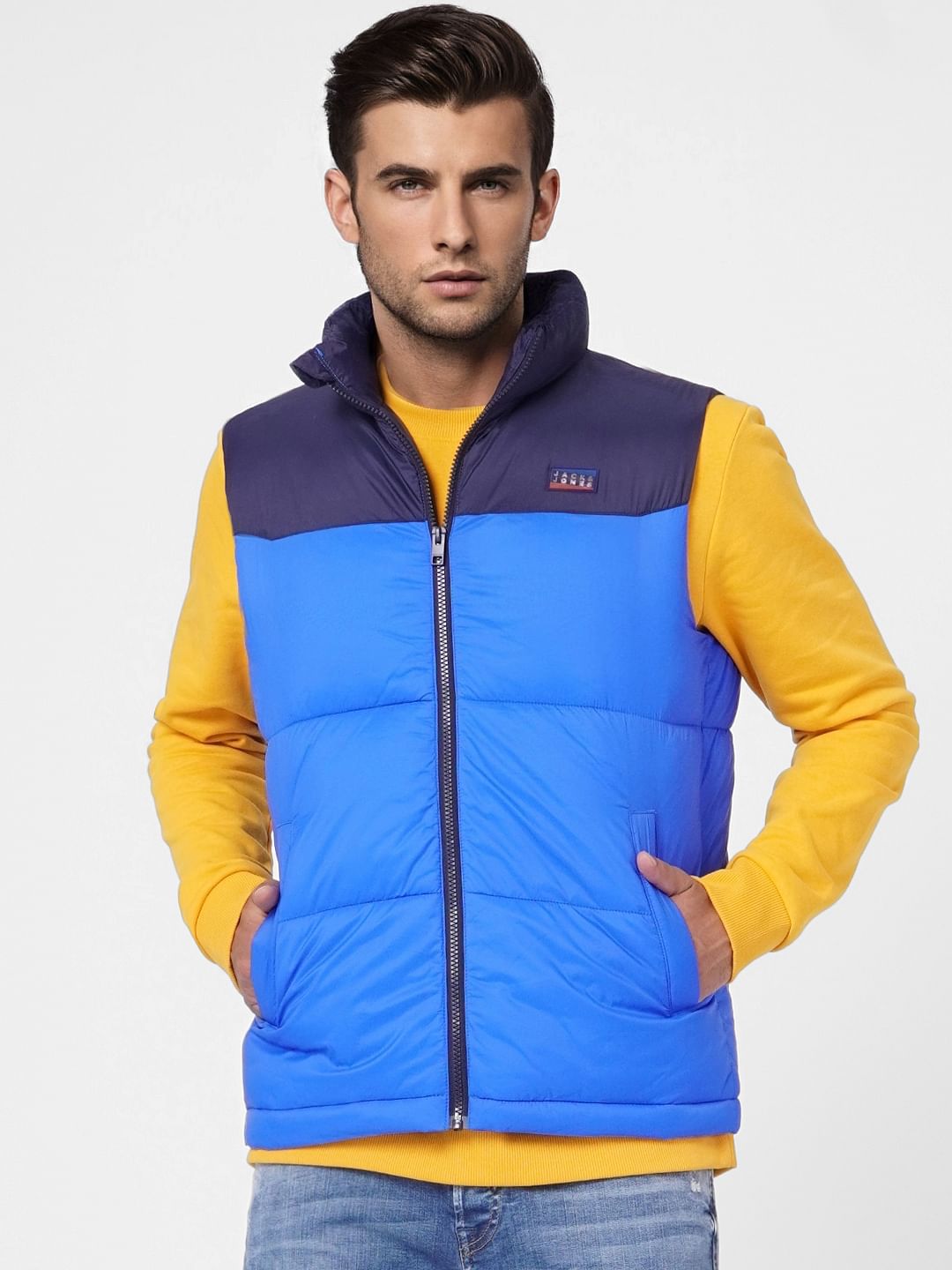 Blue Colourblocked Puffer Vest Jacket
