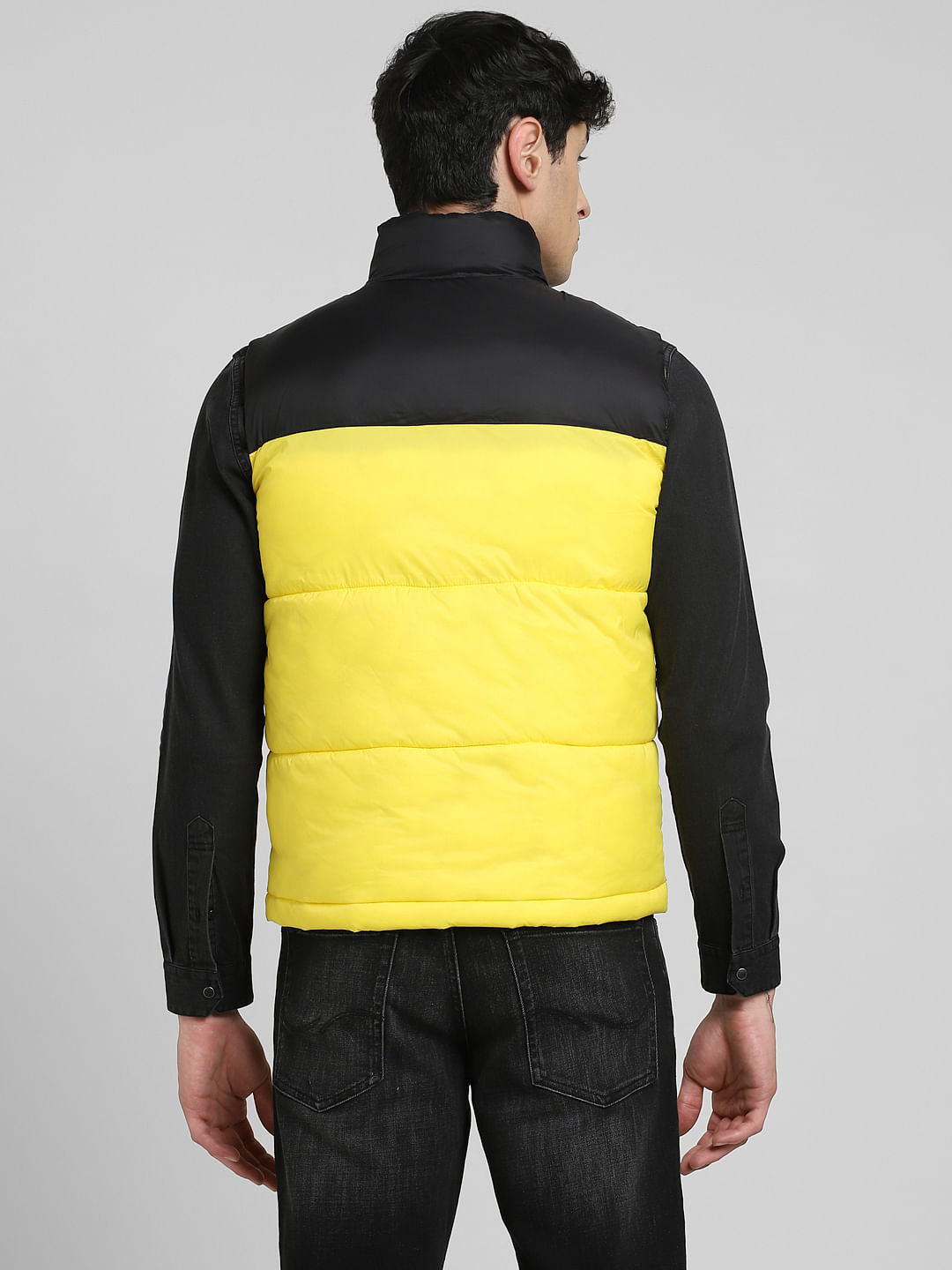 Yellow Colourblocked Puffer Vest Jacket